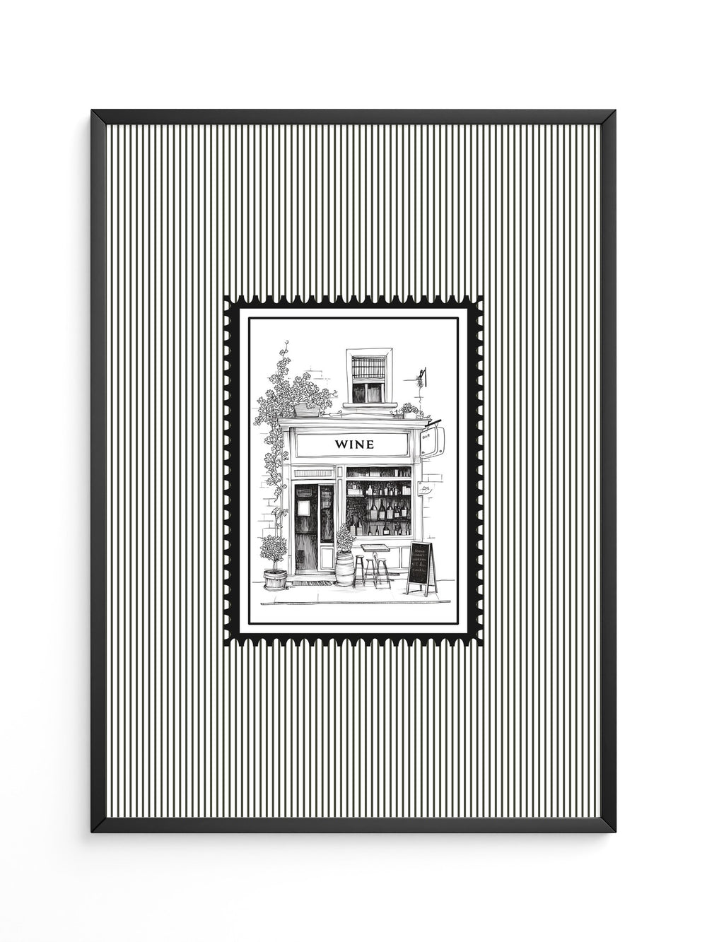 Weinladen Illustration Schwarzweiß