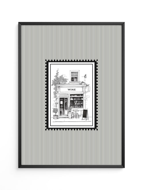 Weinladen Illustration Schwarzweiß