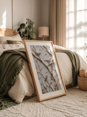 Vögel Äste Relief Goldakzente