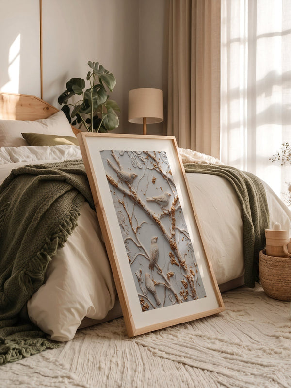 Vögel Äste Relief Goldakzente