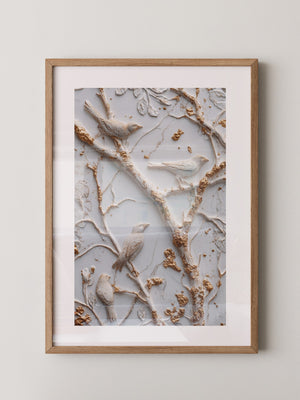 Vögel Äste Relief Goldakzente