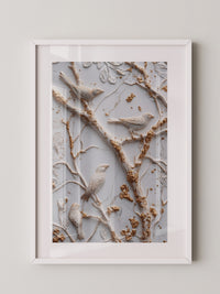 Vögel Äste Relief Goldakzente