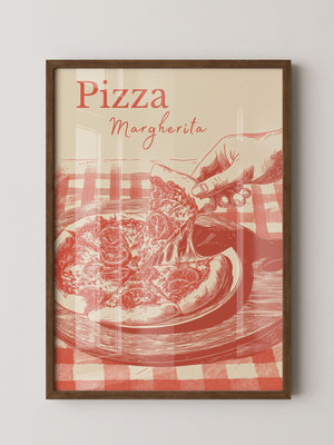 Pizza Margherita Retro-Illustration
