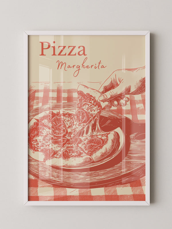 Pizza Margherita Retro-Illustration