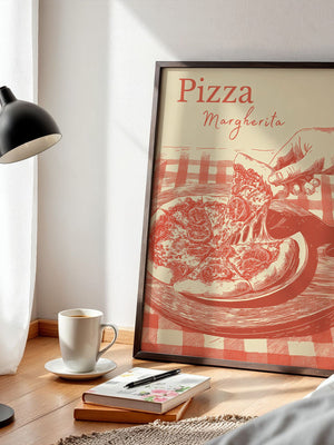 Pizza Margherita Retro-Illustration