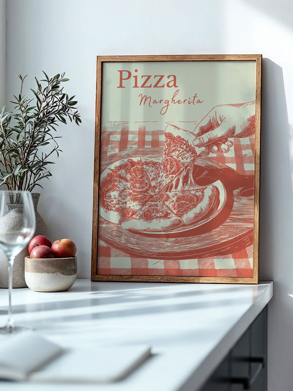 Pizza Margherita Retro-Illustration