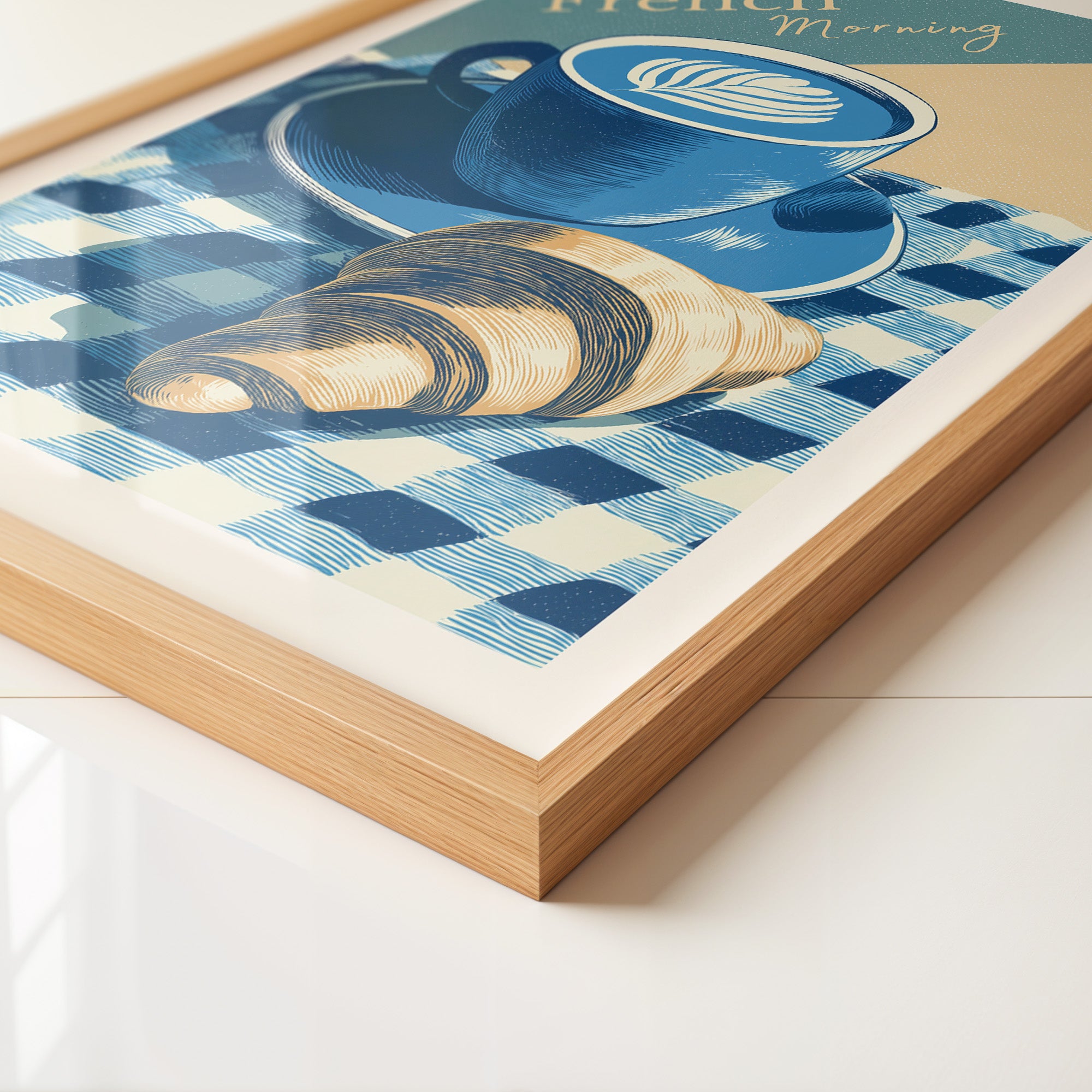 Kaffee Croissant Blau Retro