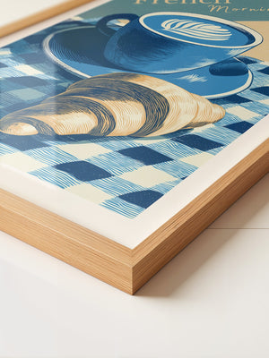 Kaffee Croissant Blau Retro