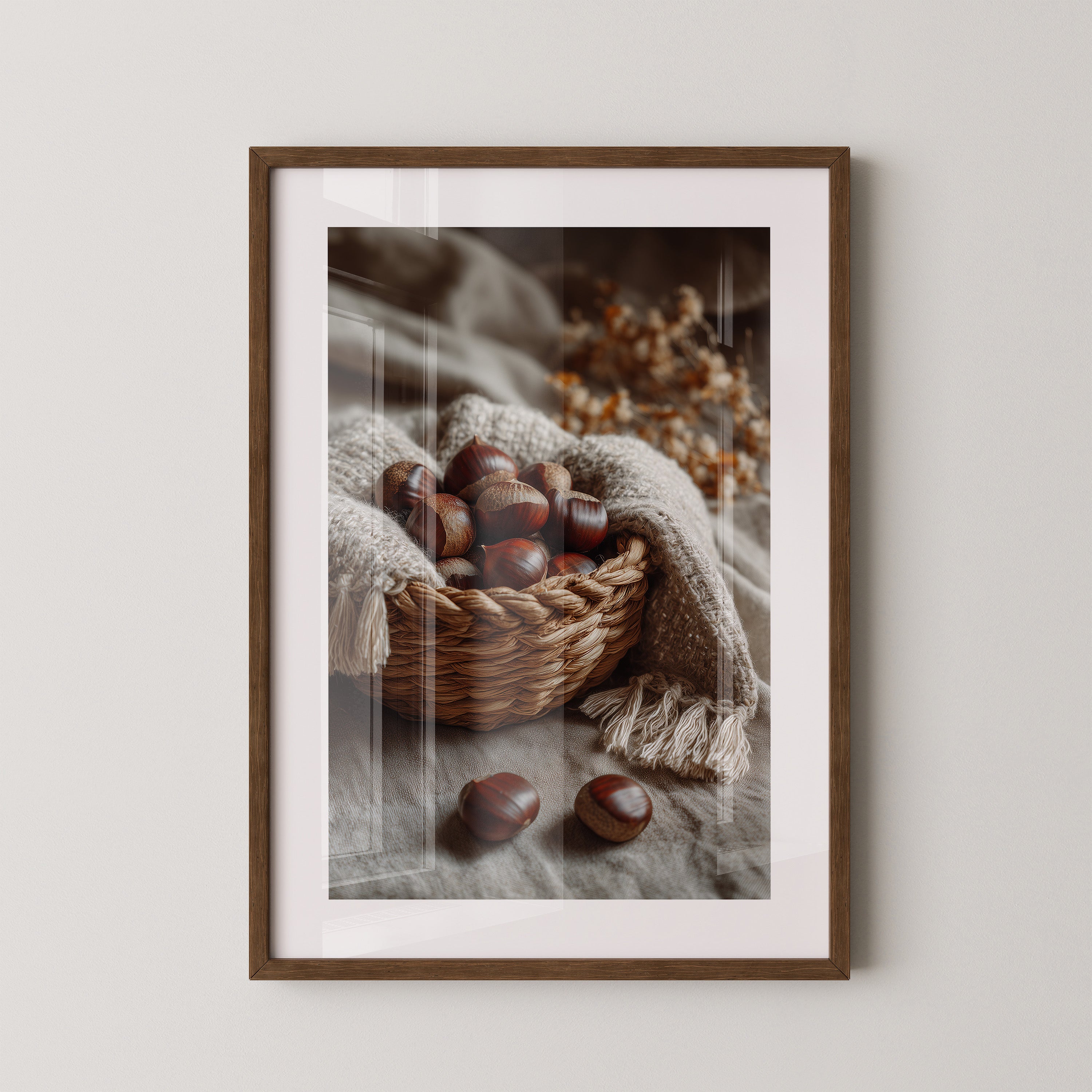 Kastanienkorb Herbstfarben Stillleben