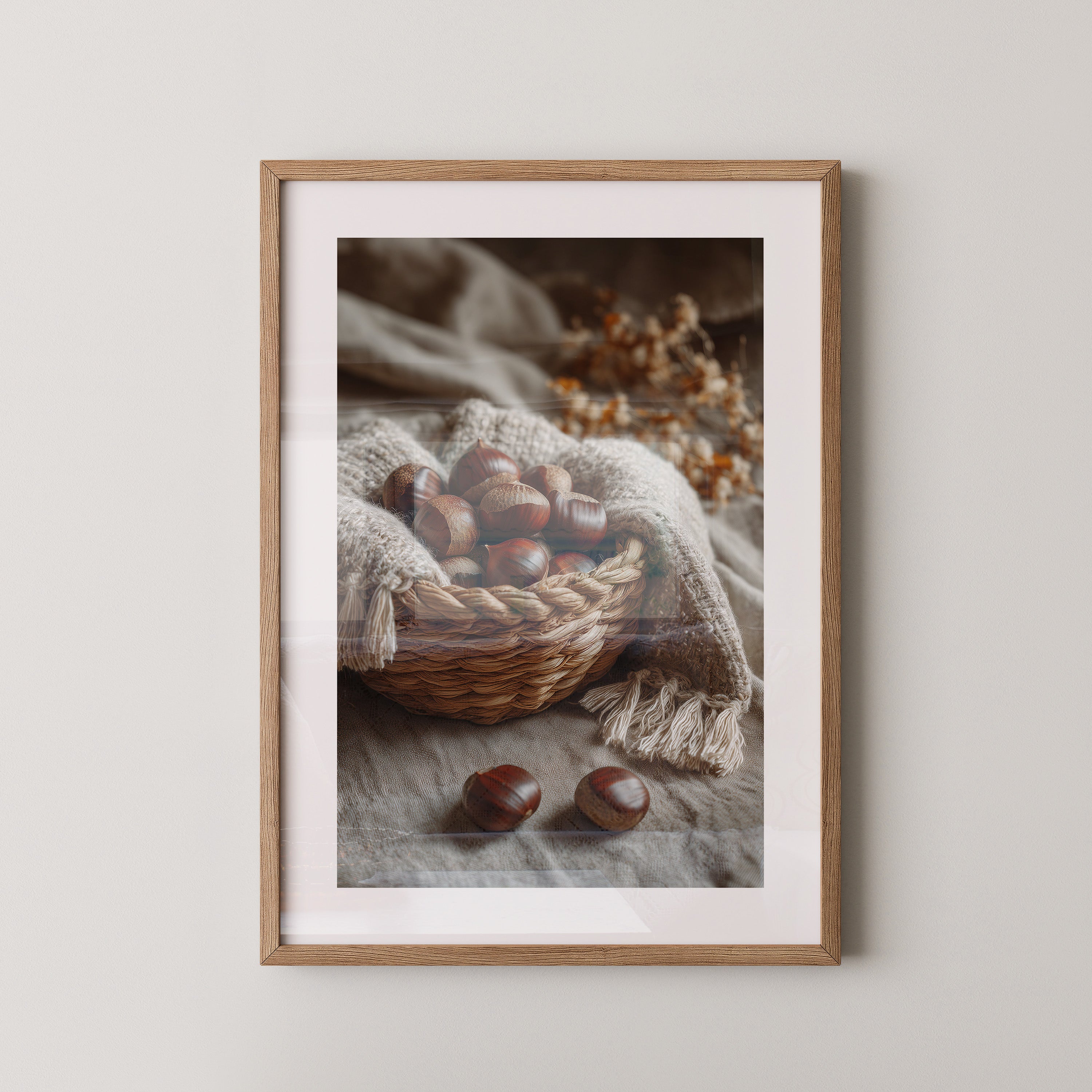 Kastanienkorb Herbstfarben Stillleben