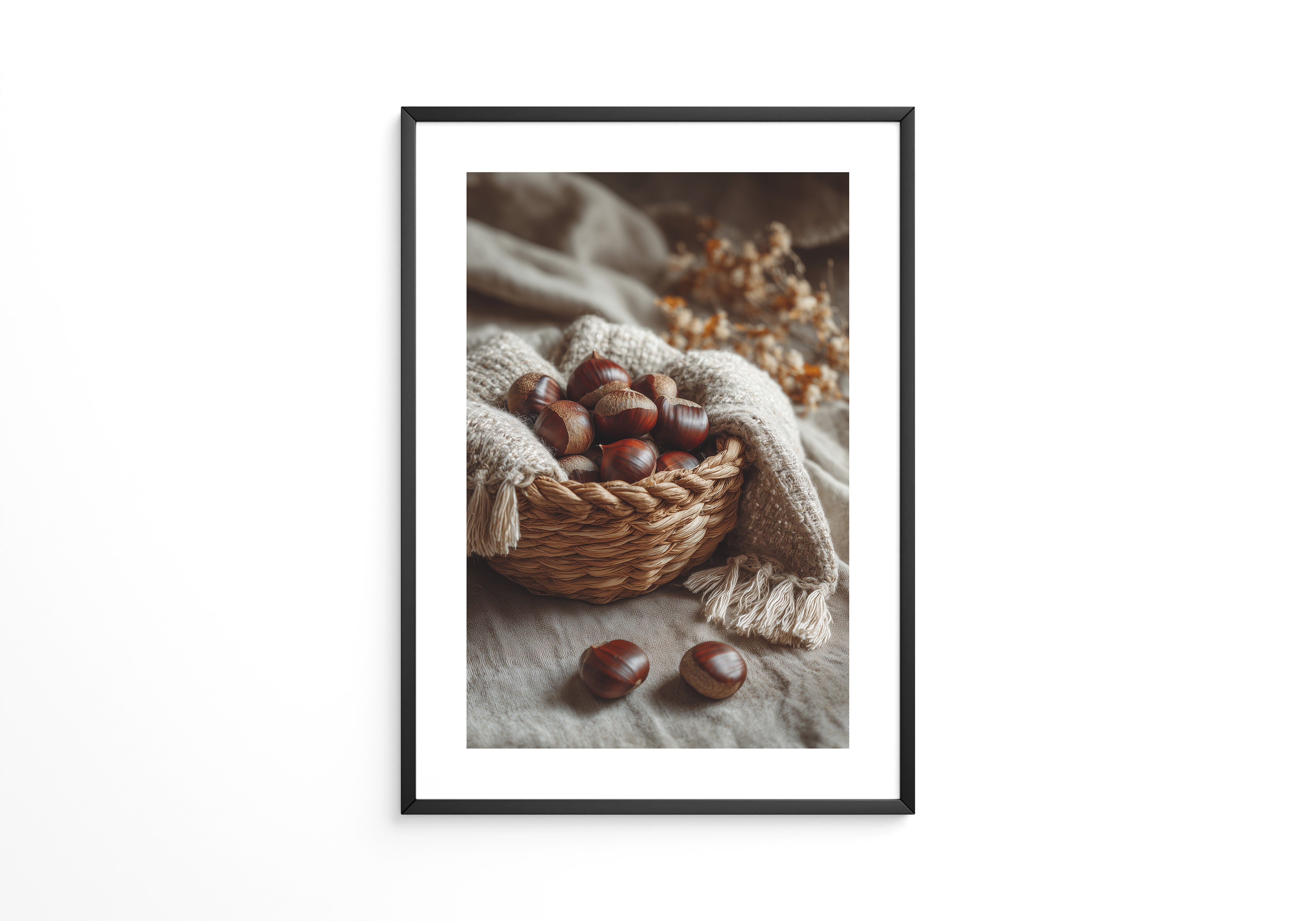 Kastanienkorb Herbstfarben Stillleben