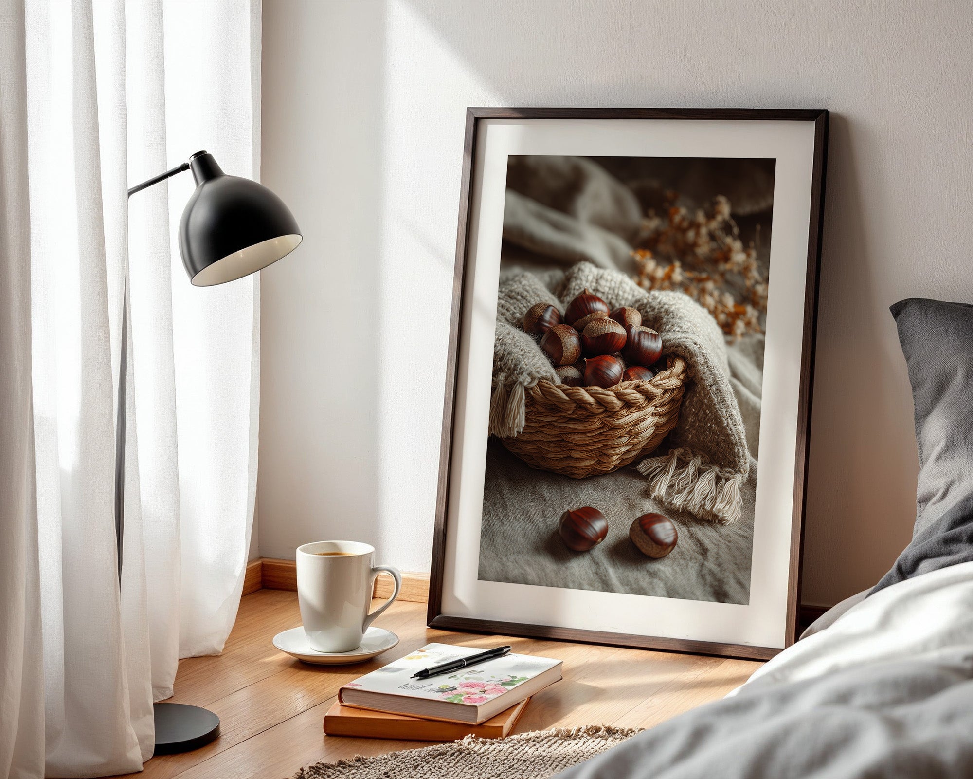 Kastanienkorb Herbstfarben Stillleben