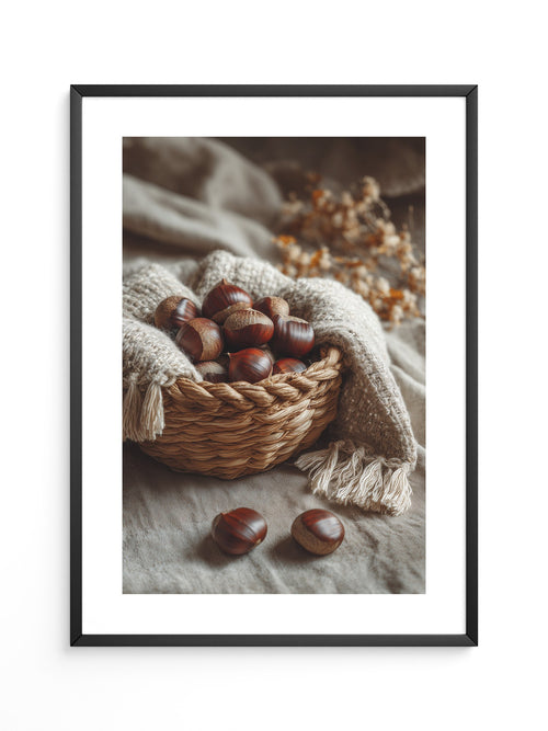 Kastanienkorb Herbstfarben Stillleben