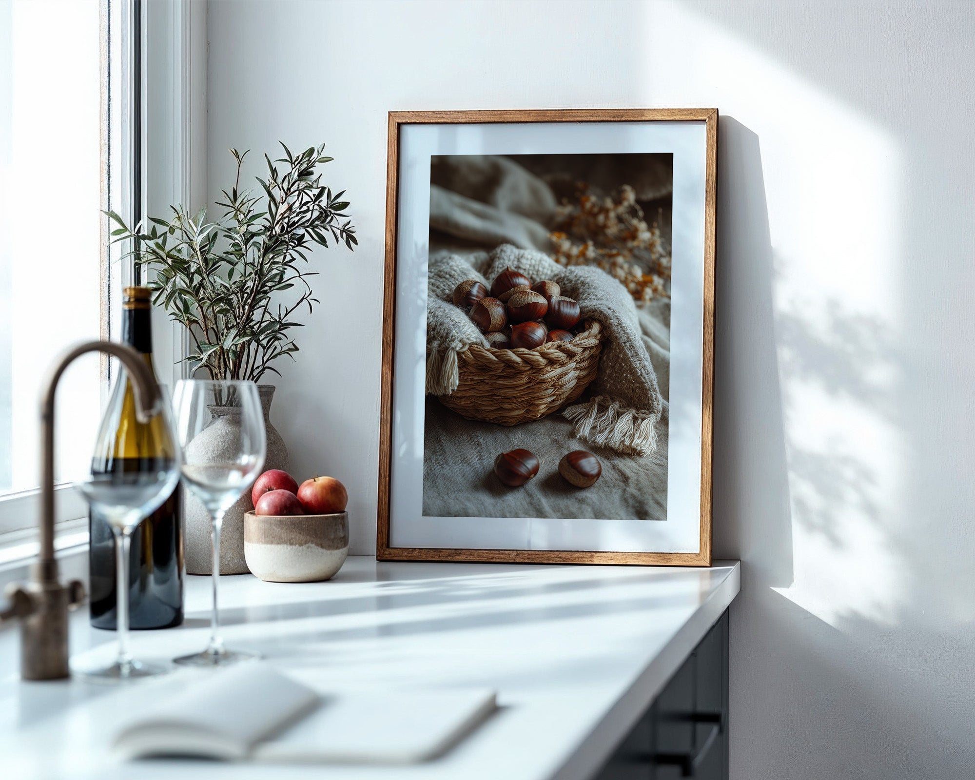 Kastanienkorb Herbstfarben Stillleben