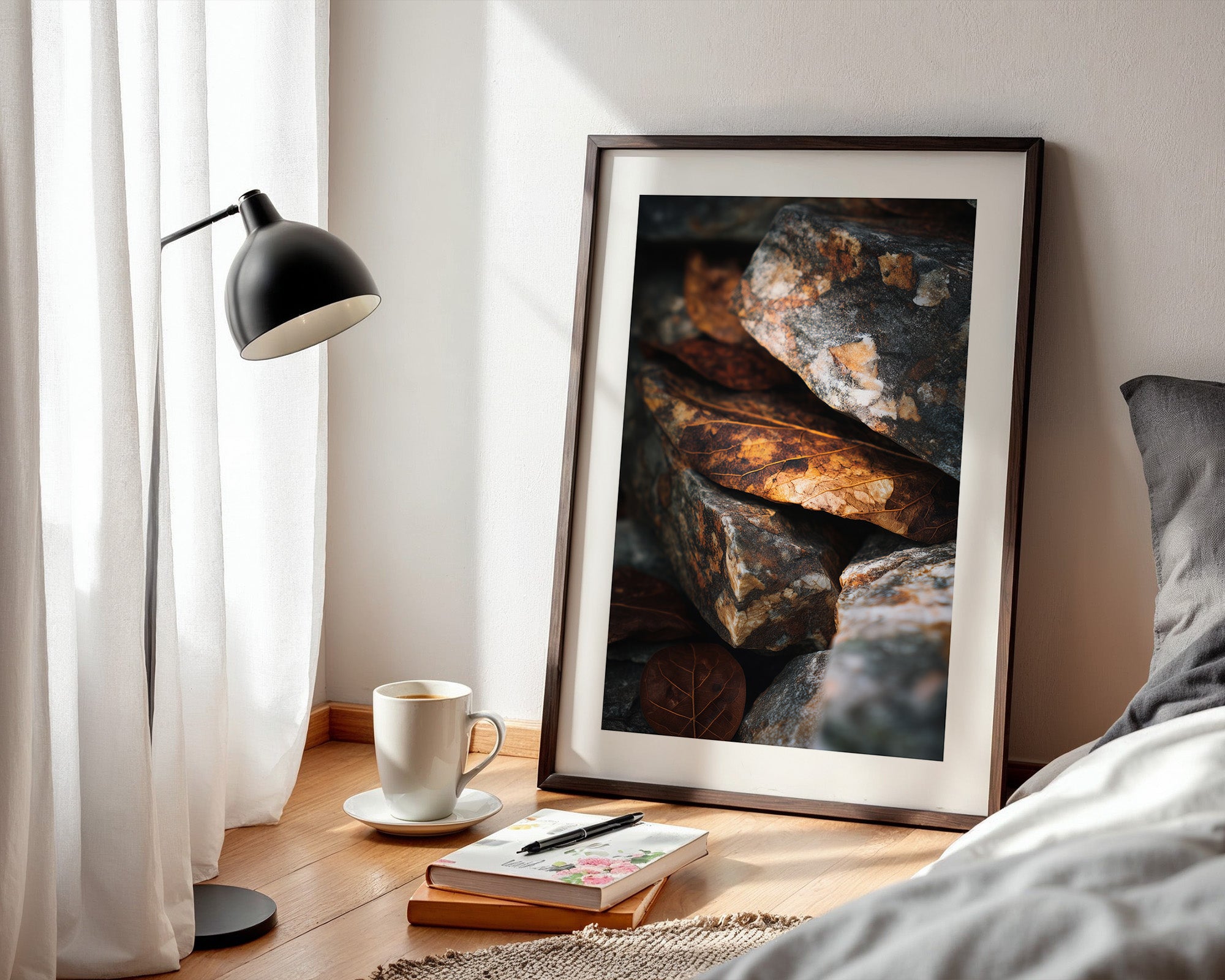 Stein Felsen Struktur Herbstlaub