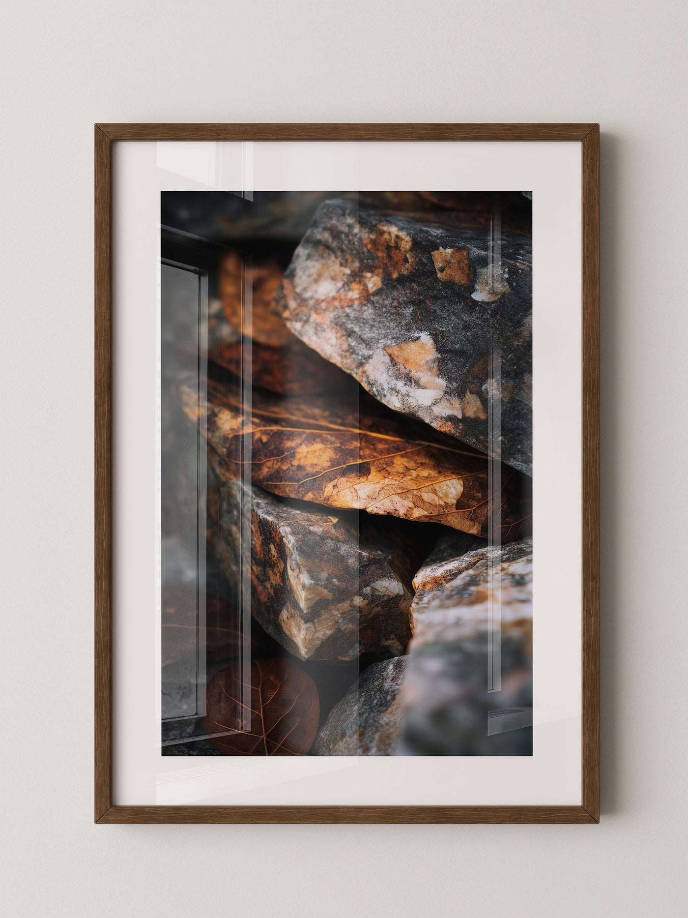 Stein Felsen Struktur Herbstlaub