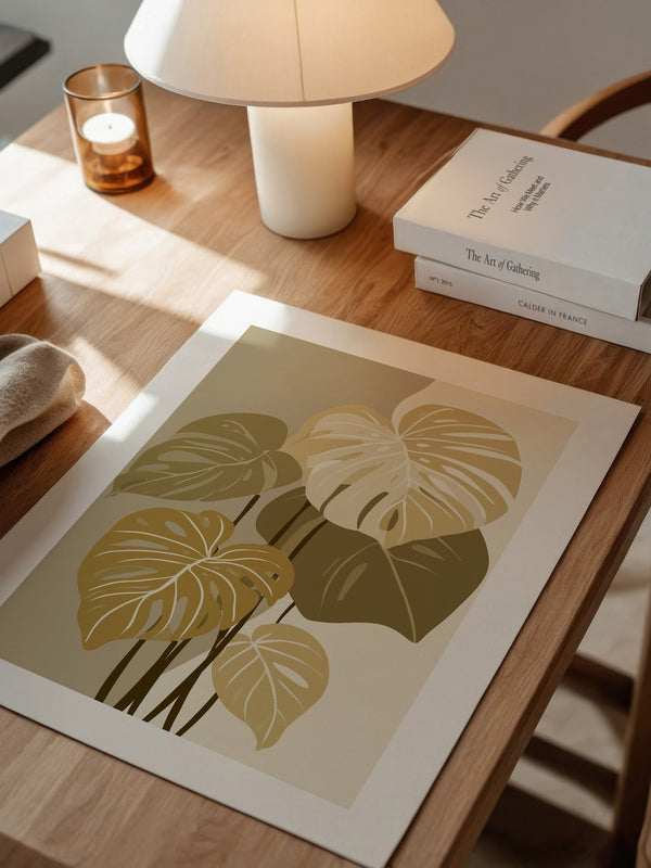 Monstera Blätter Beige Töne