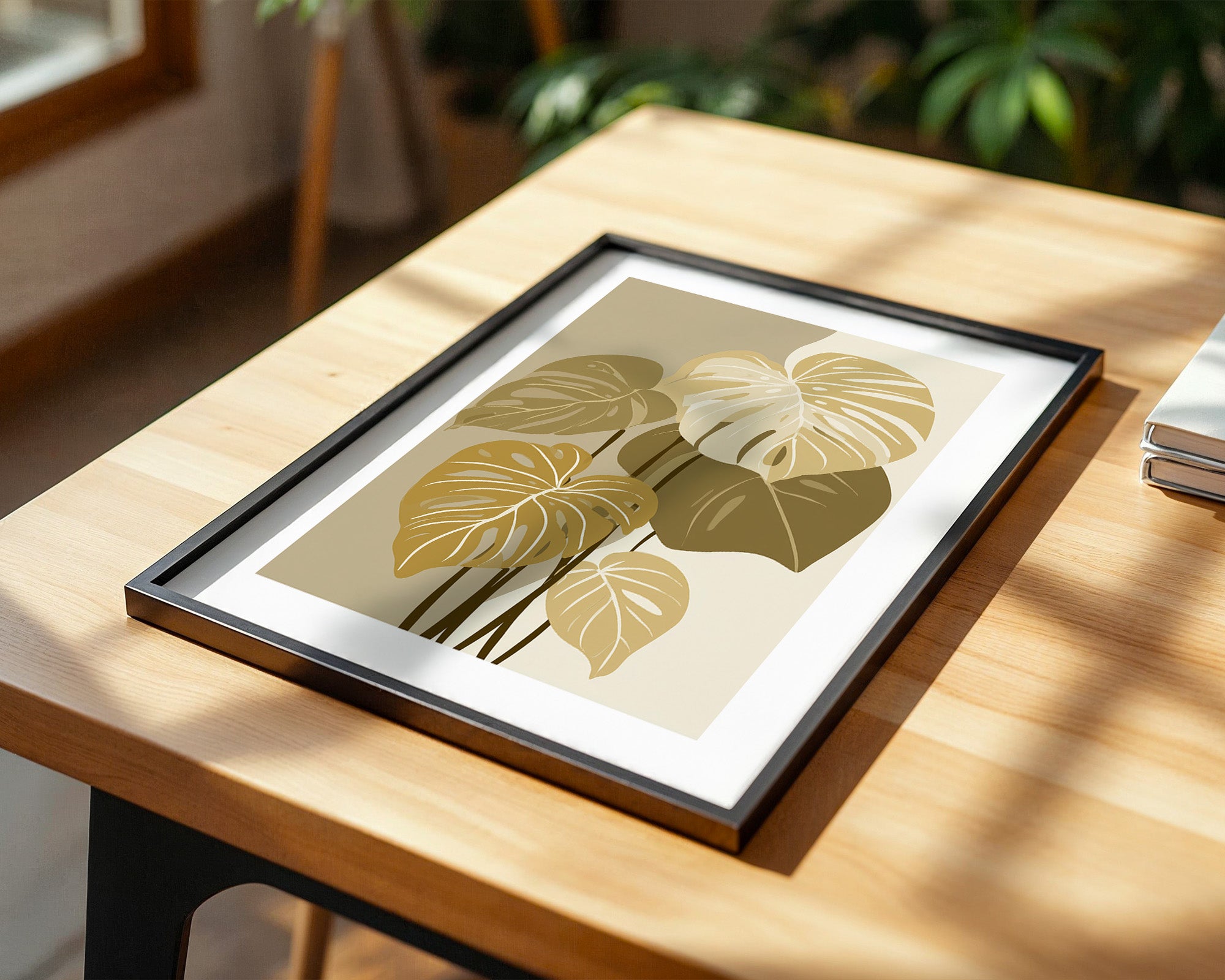 Monstera Blätter Beige Töne