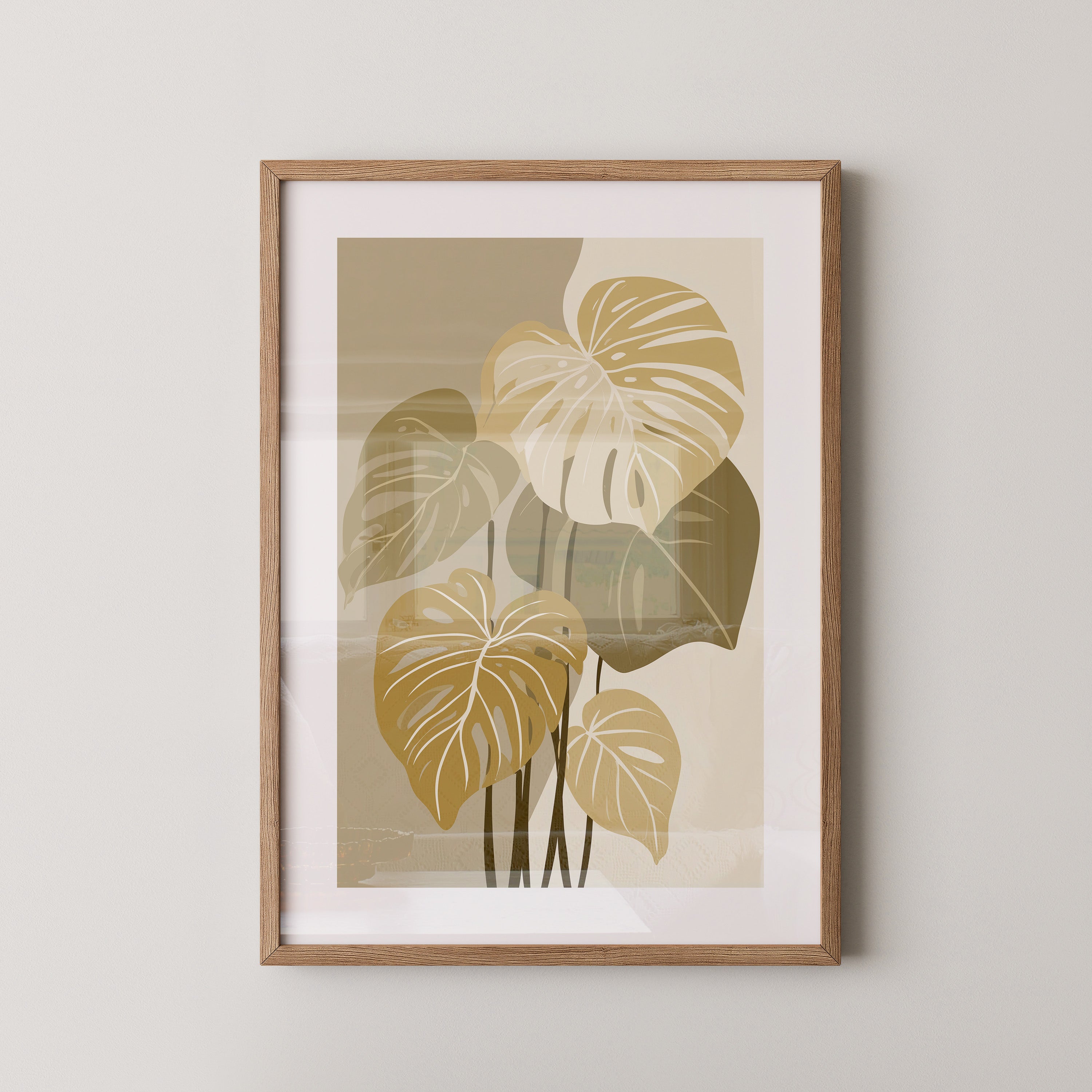 Monstera Blätter Beige Töne