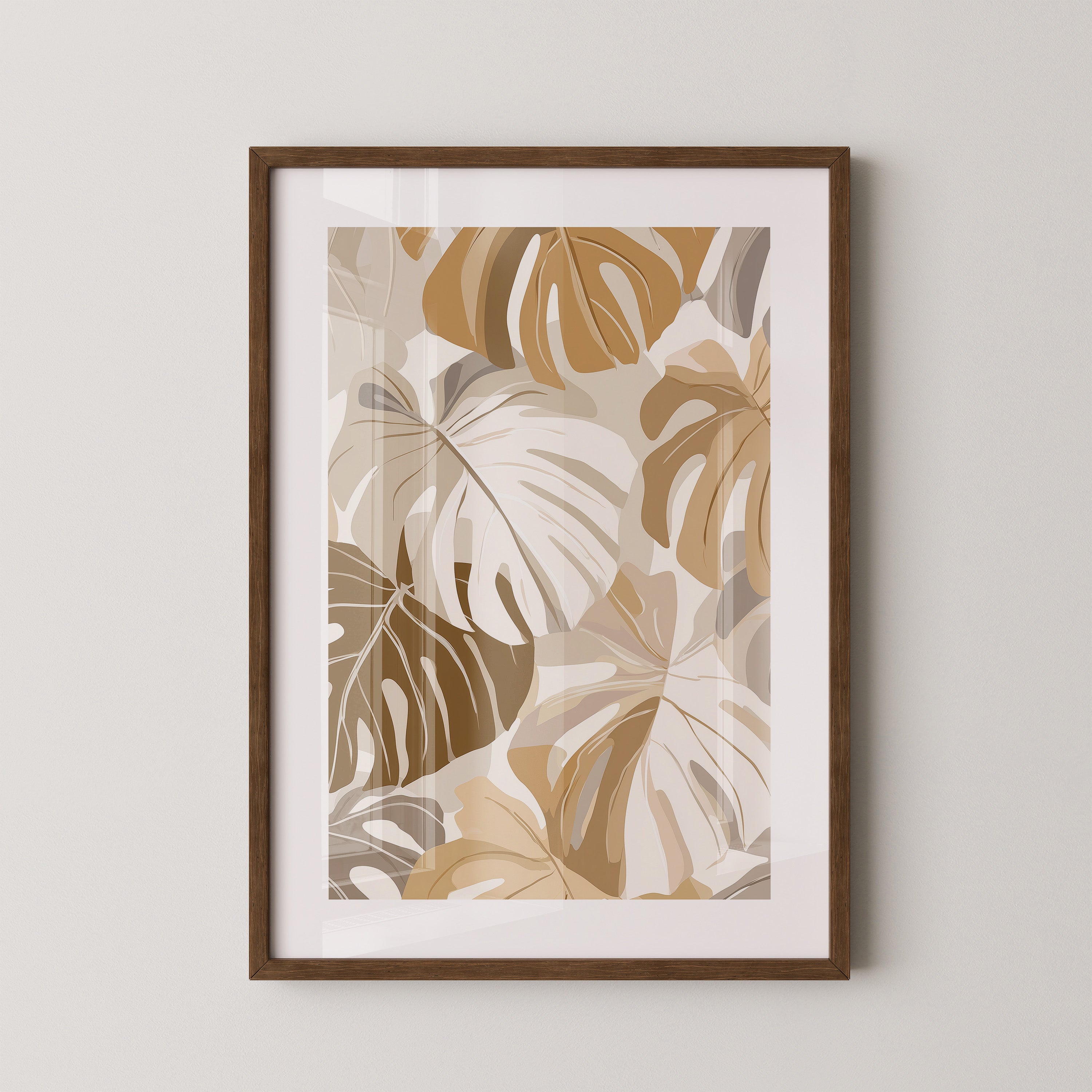 Monstera Blätter Pastell Braun