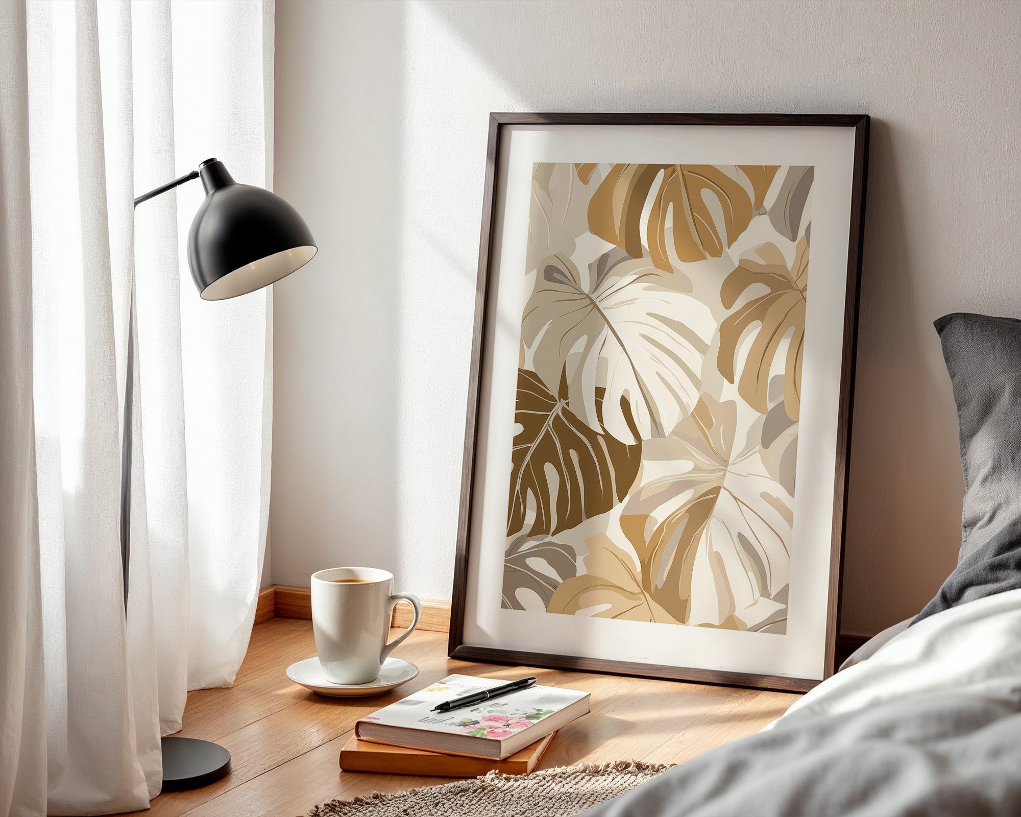 Monstera Blätter Pastell Braun