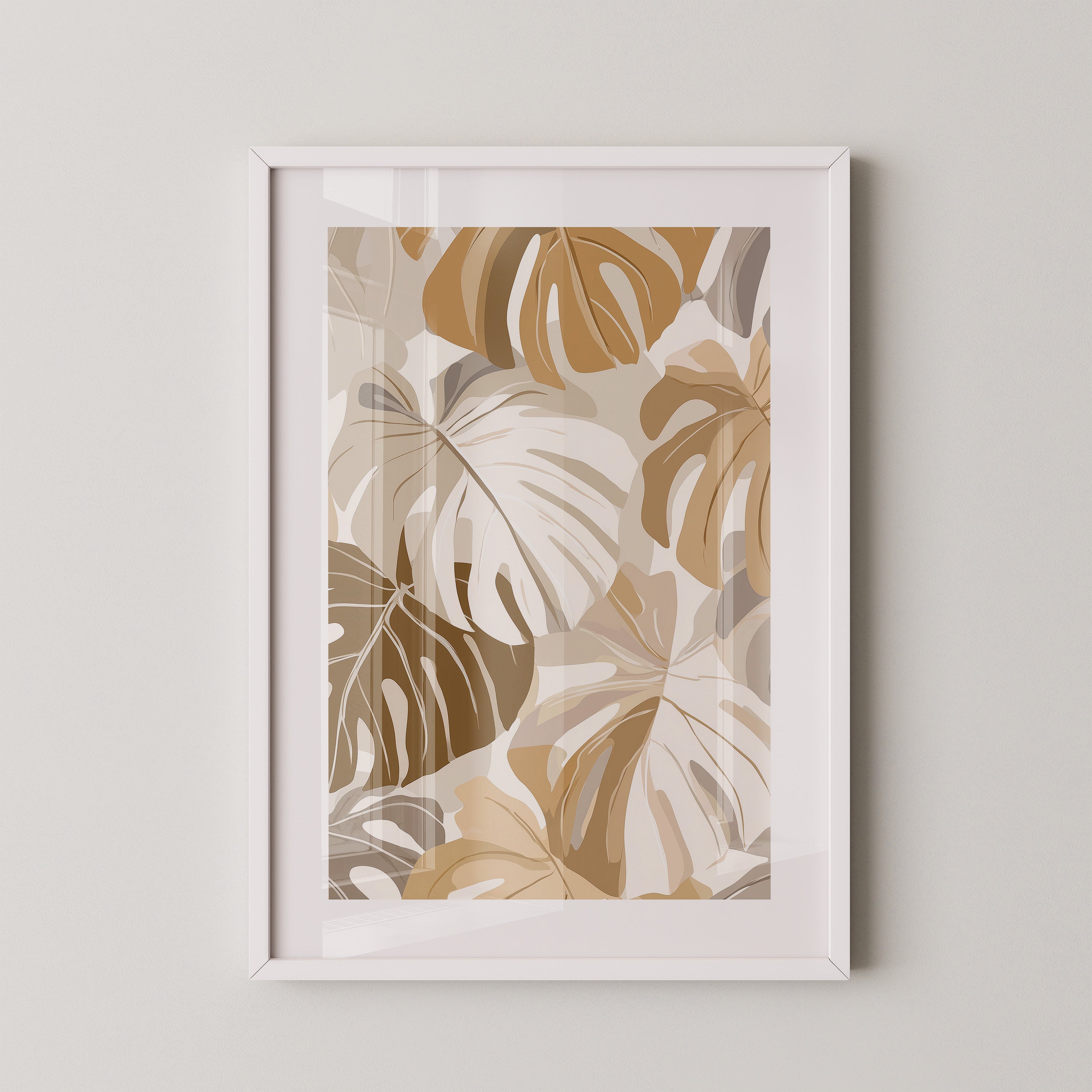 Monstera Blätter Pastell Braun