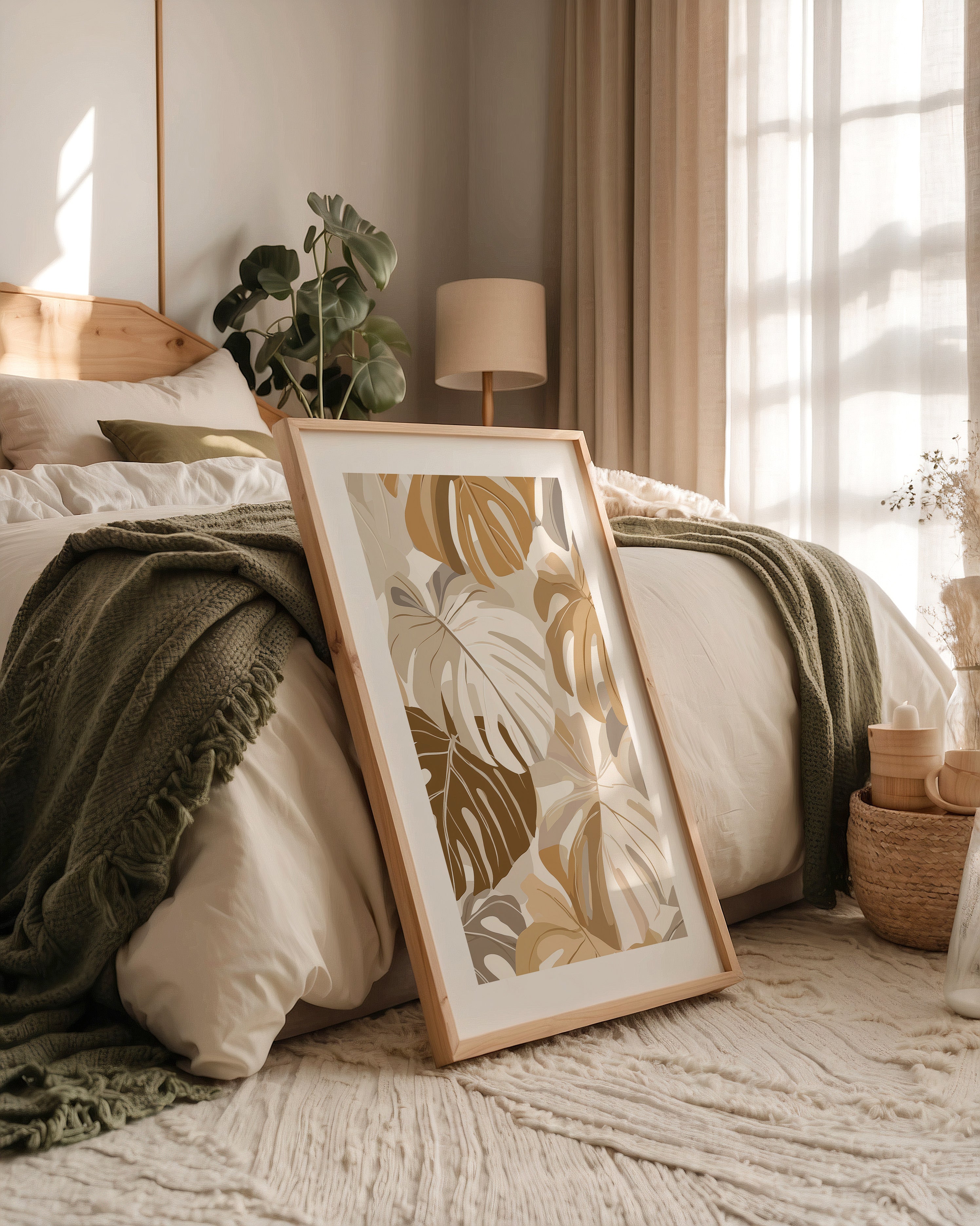 Monstera Blätter Pastell Braun