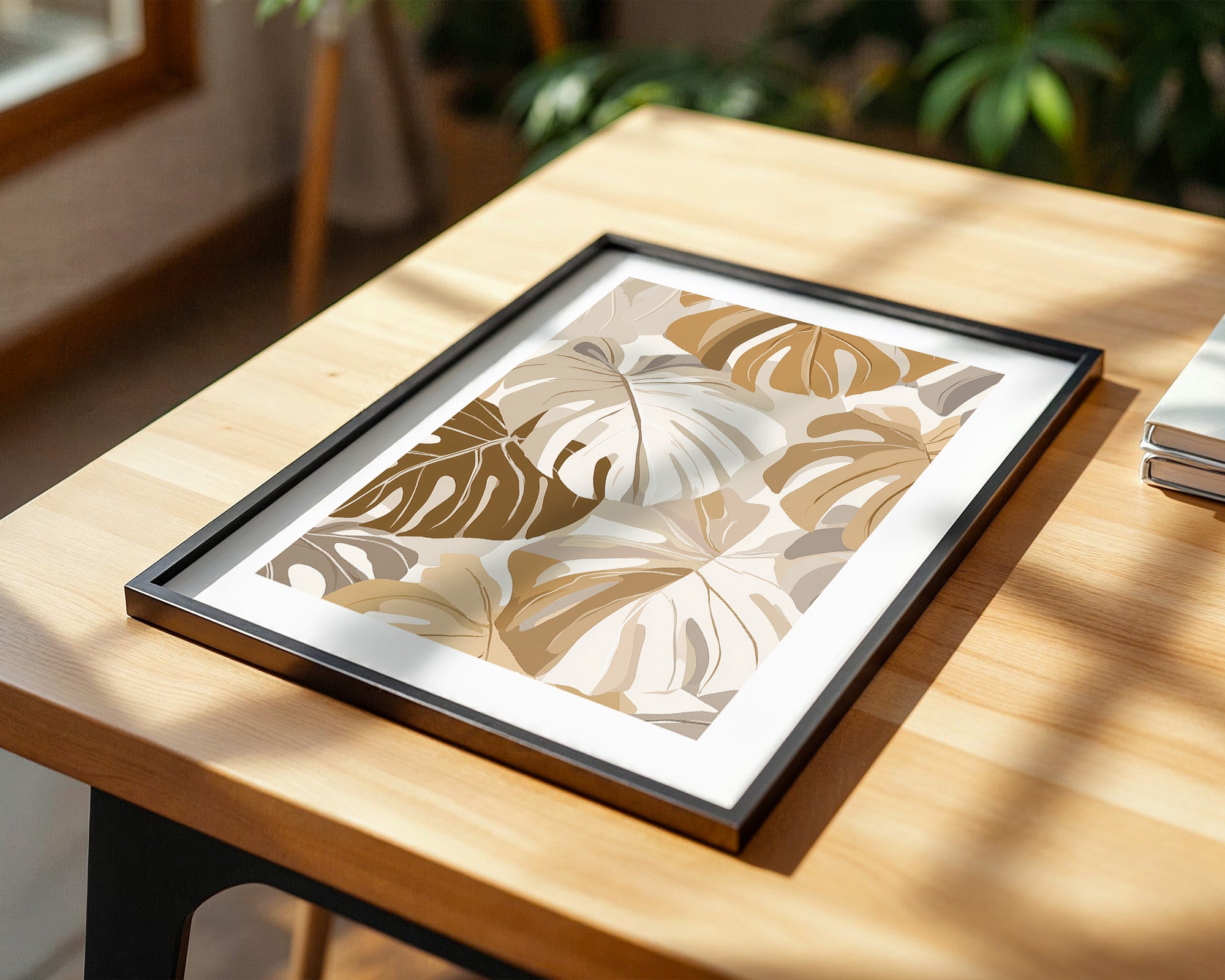 Monstera Blätter Pastell Braun