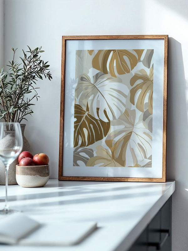 Monstera Blätter Pastell Braun