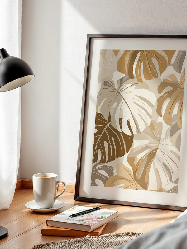 Monstera Blätter Pastell Braun