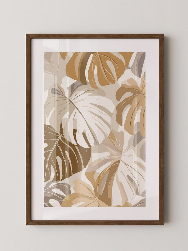 Monstera Blätter Pastell Braun