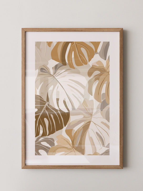 Monstera Blätter Pastell Braun