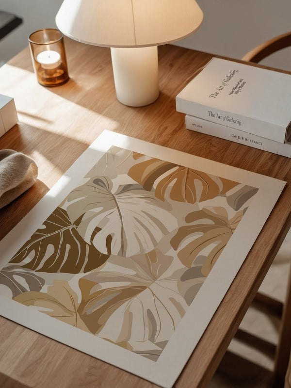 Monstera Blätter Pastell Braun