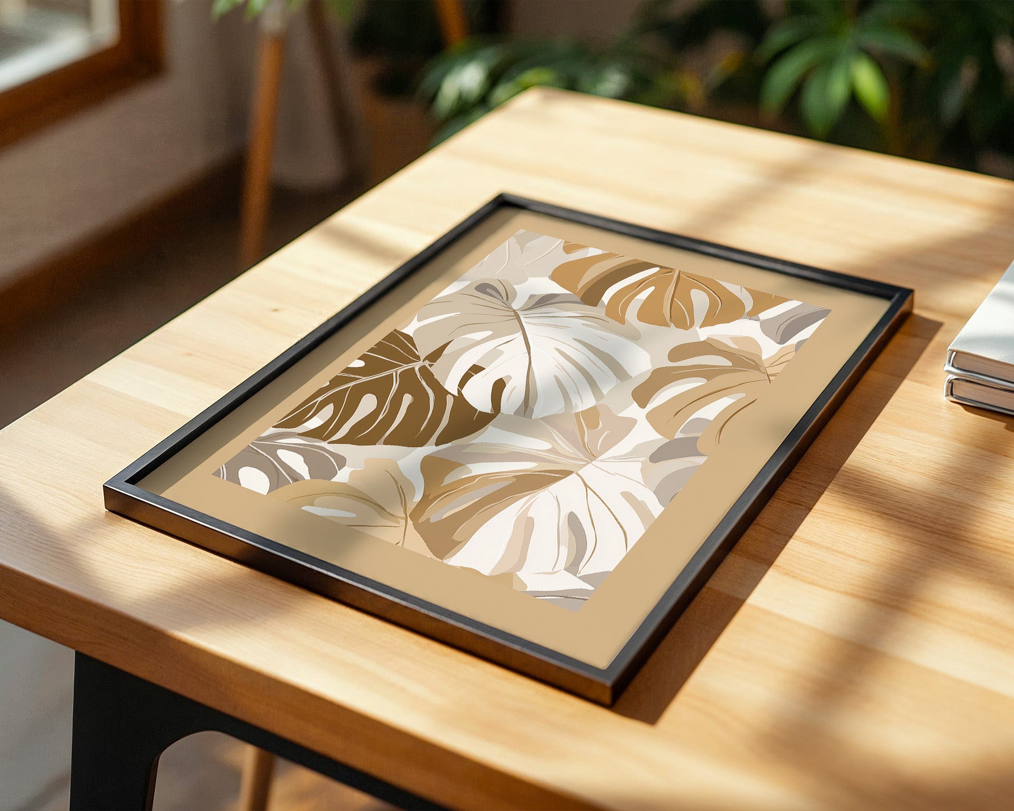 Monstera Blätter Beige Töne