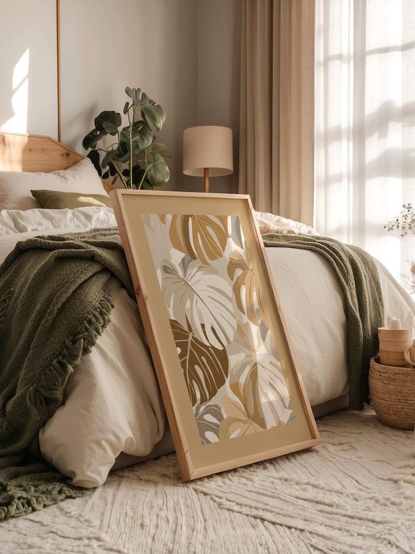 Monstera Blätter Beige Töne