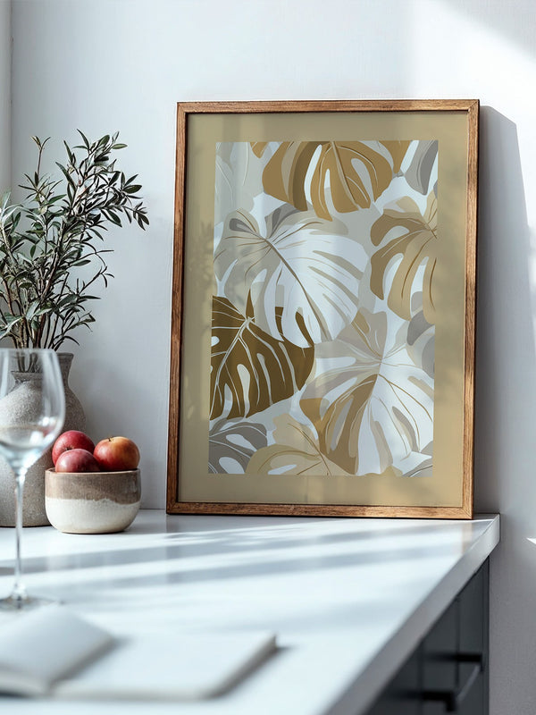 Monstera Blätter Beige Töne