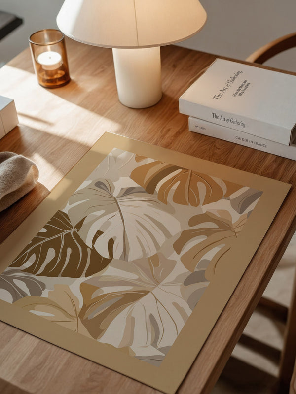 Monstera Blätter Beige Töne