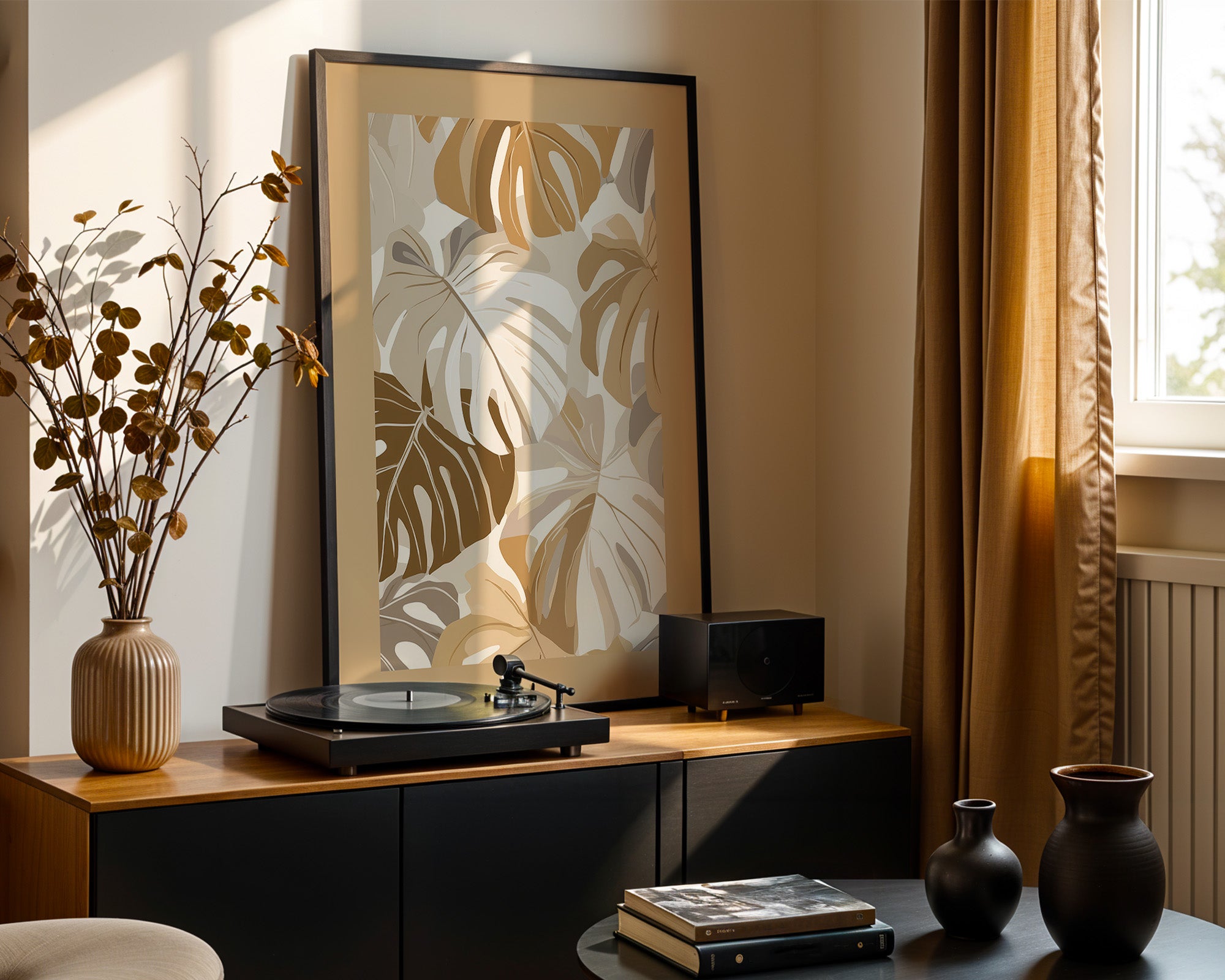 Monstera Blätter Beige Töne