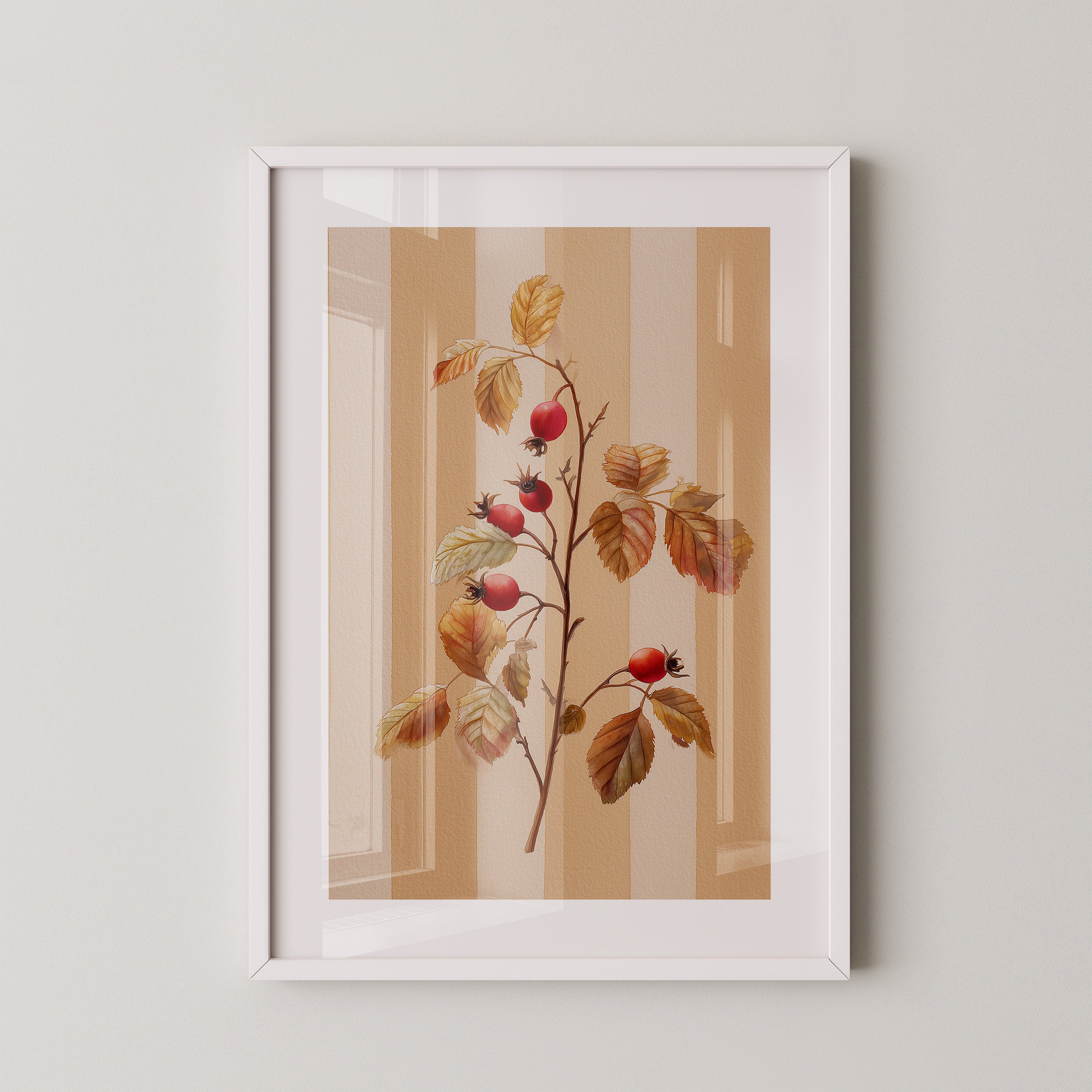 Hagebutten Zweig Herbstfarben Streifen