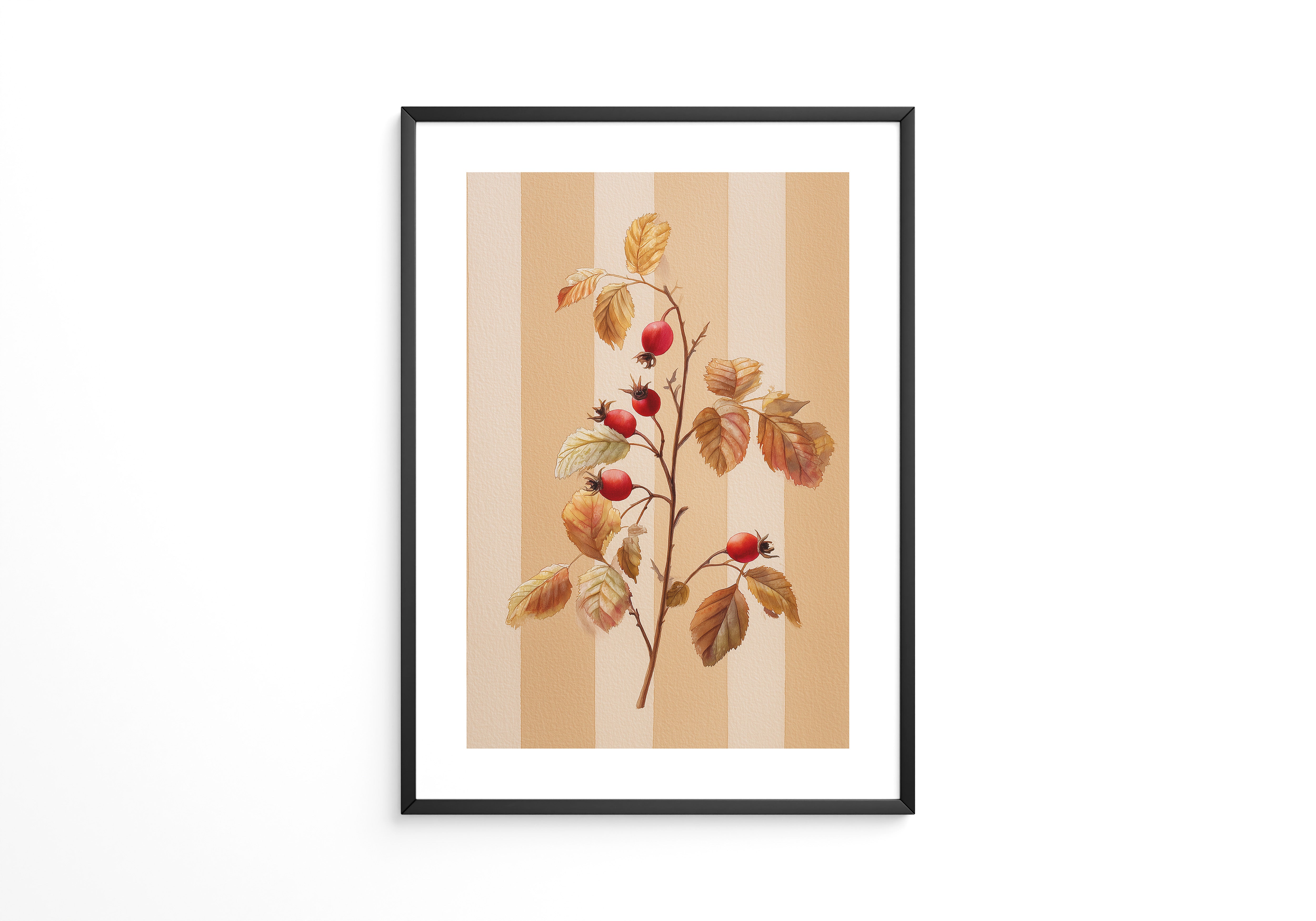 Hagebutten Zweig Herbstfarben Streifen