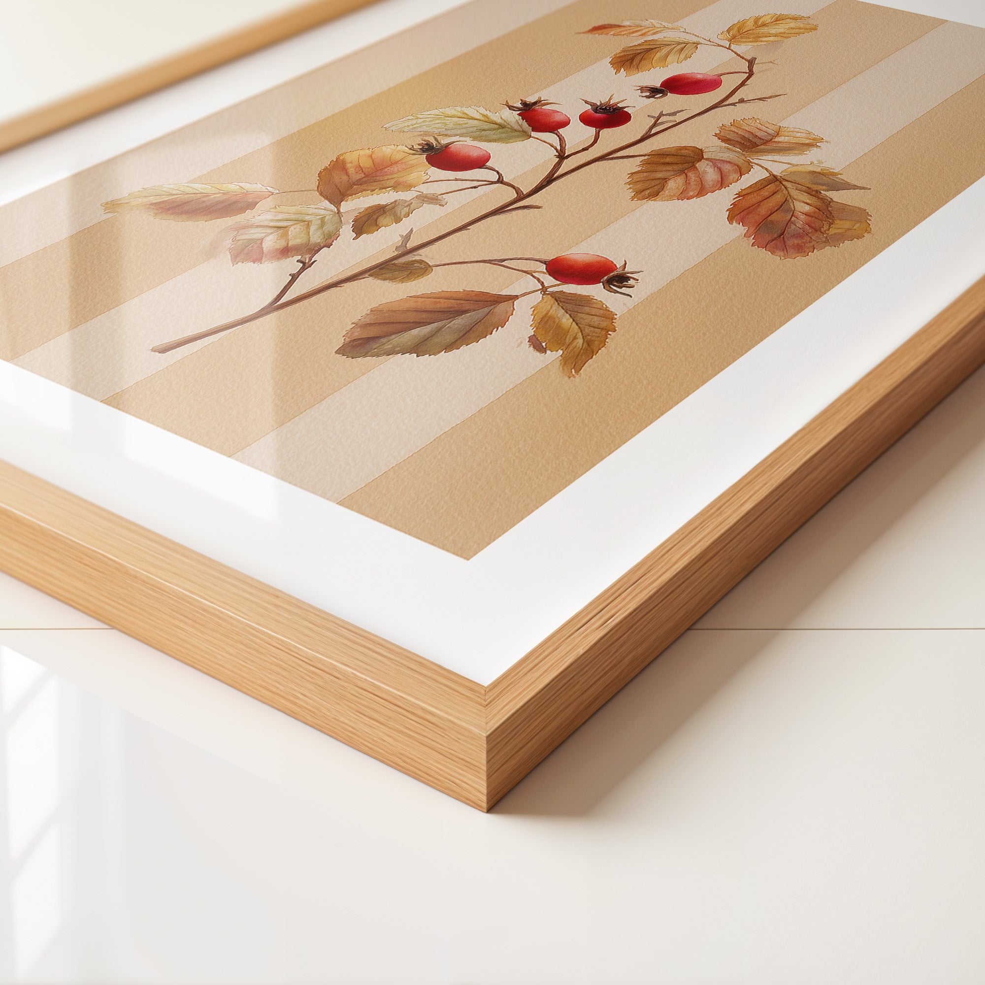 Hagebutten Zweig Herbstfarben Streifen