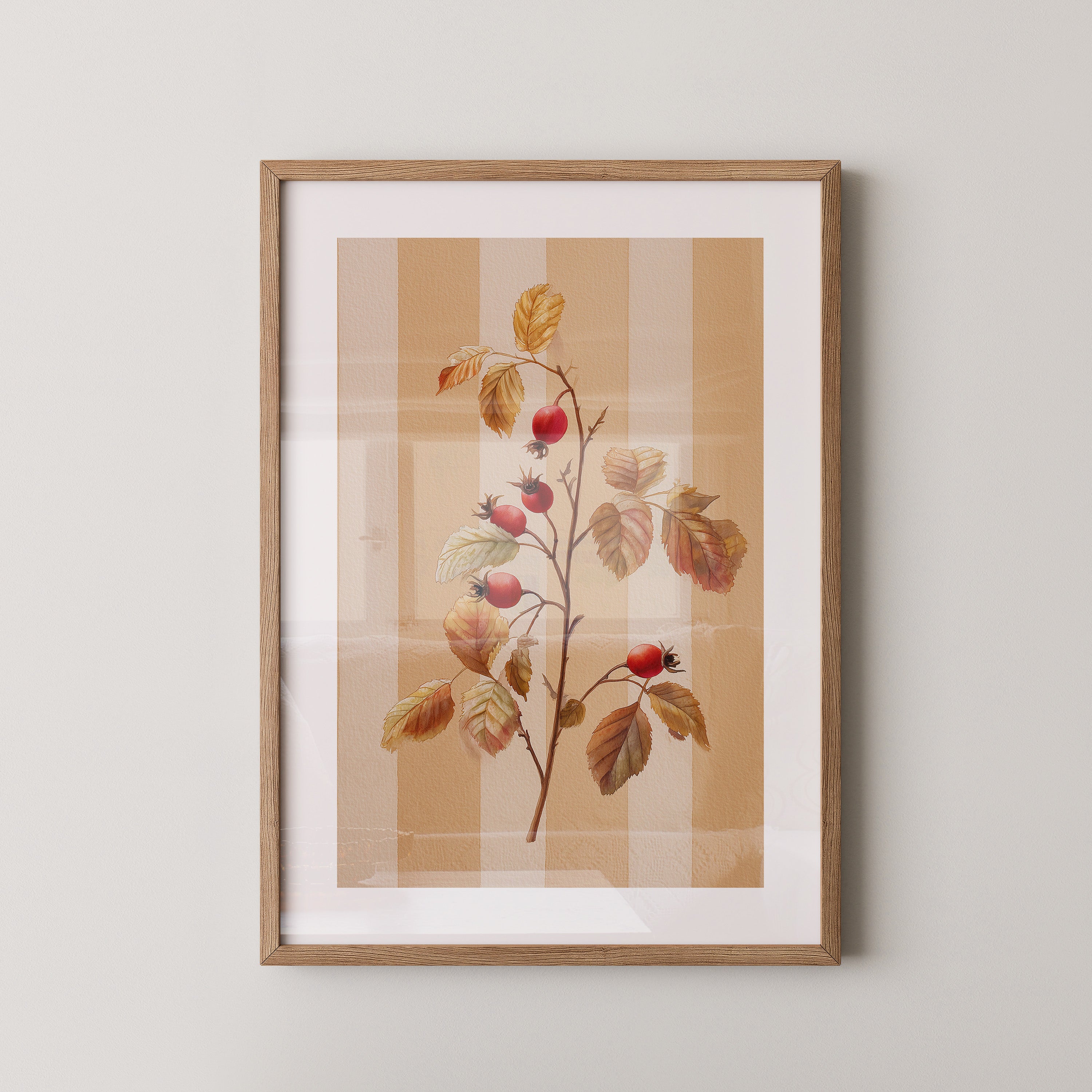 Hagebutten Zweig Herbstfarben Streifen