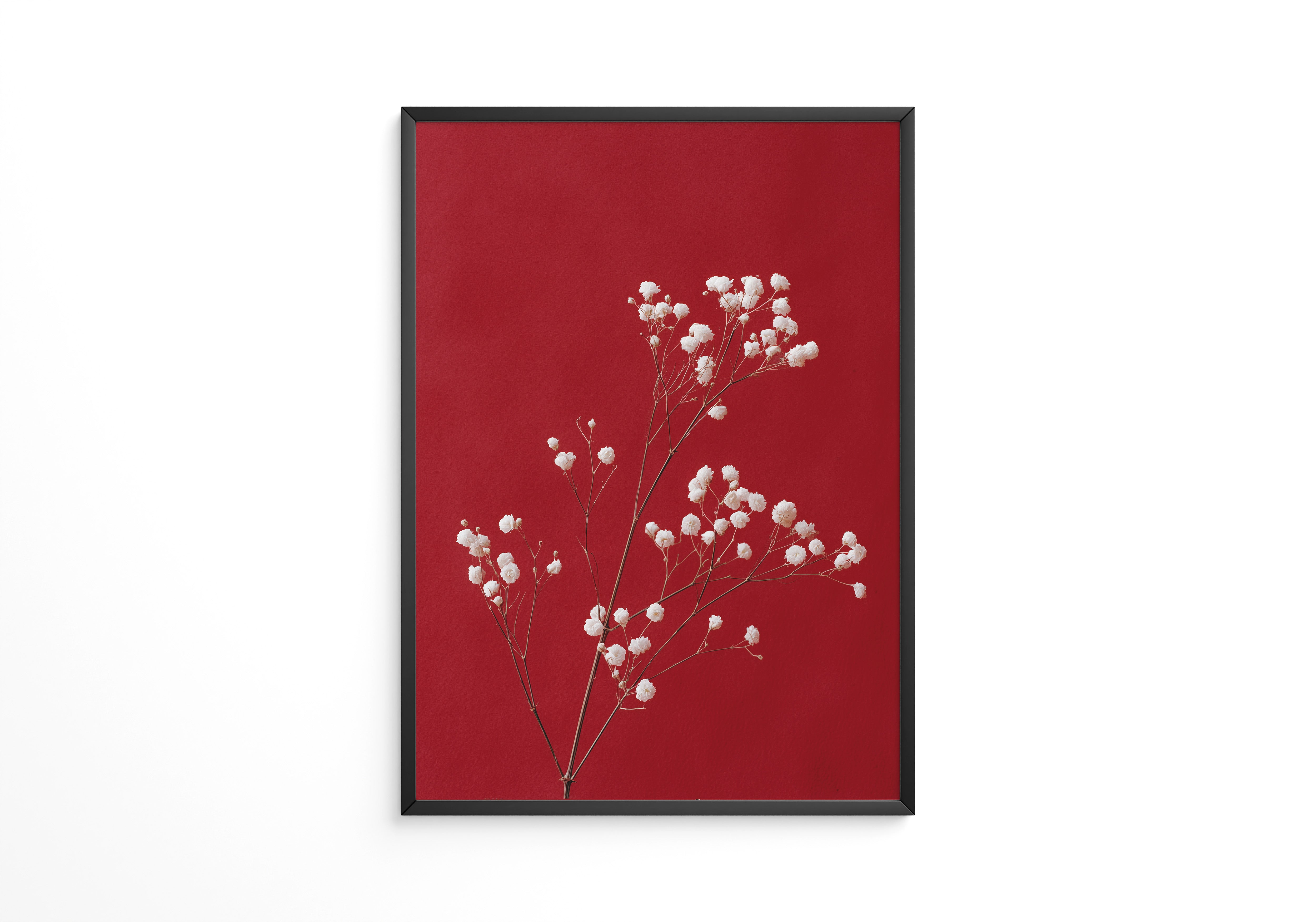 Weiße Blütenzweige auf Rot