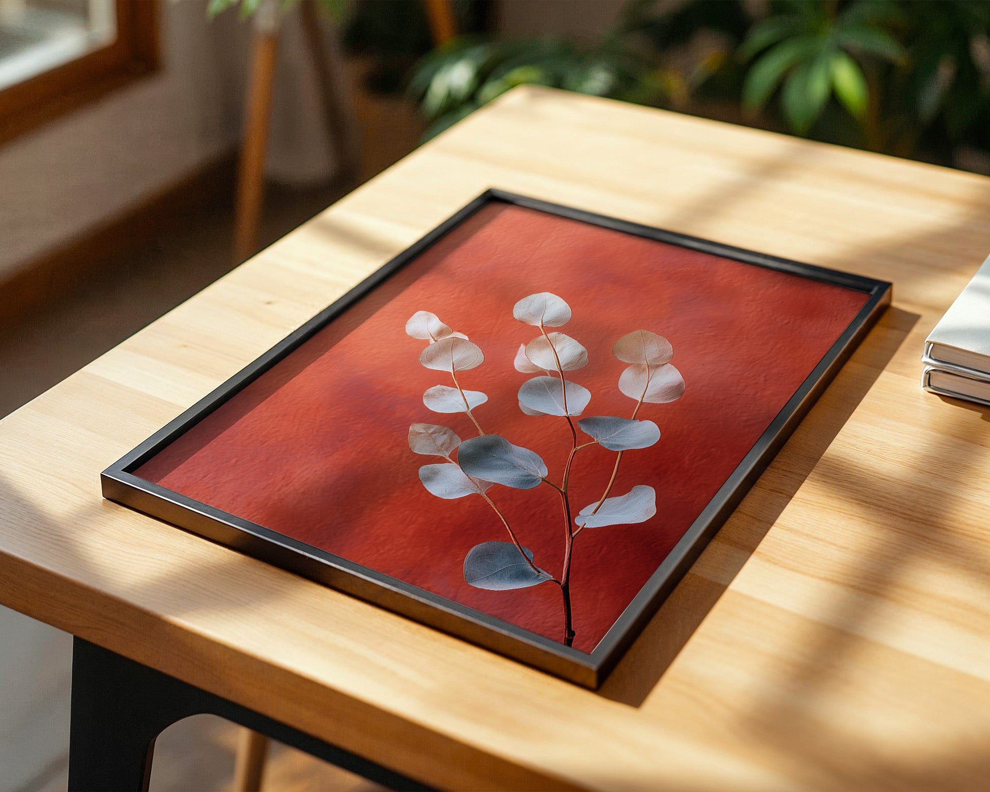 Eukalyptus Blätter orange Hintergrund