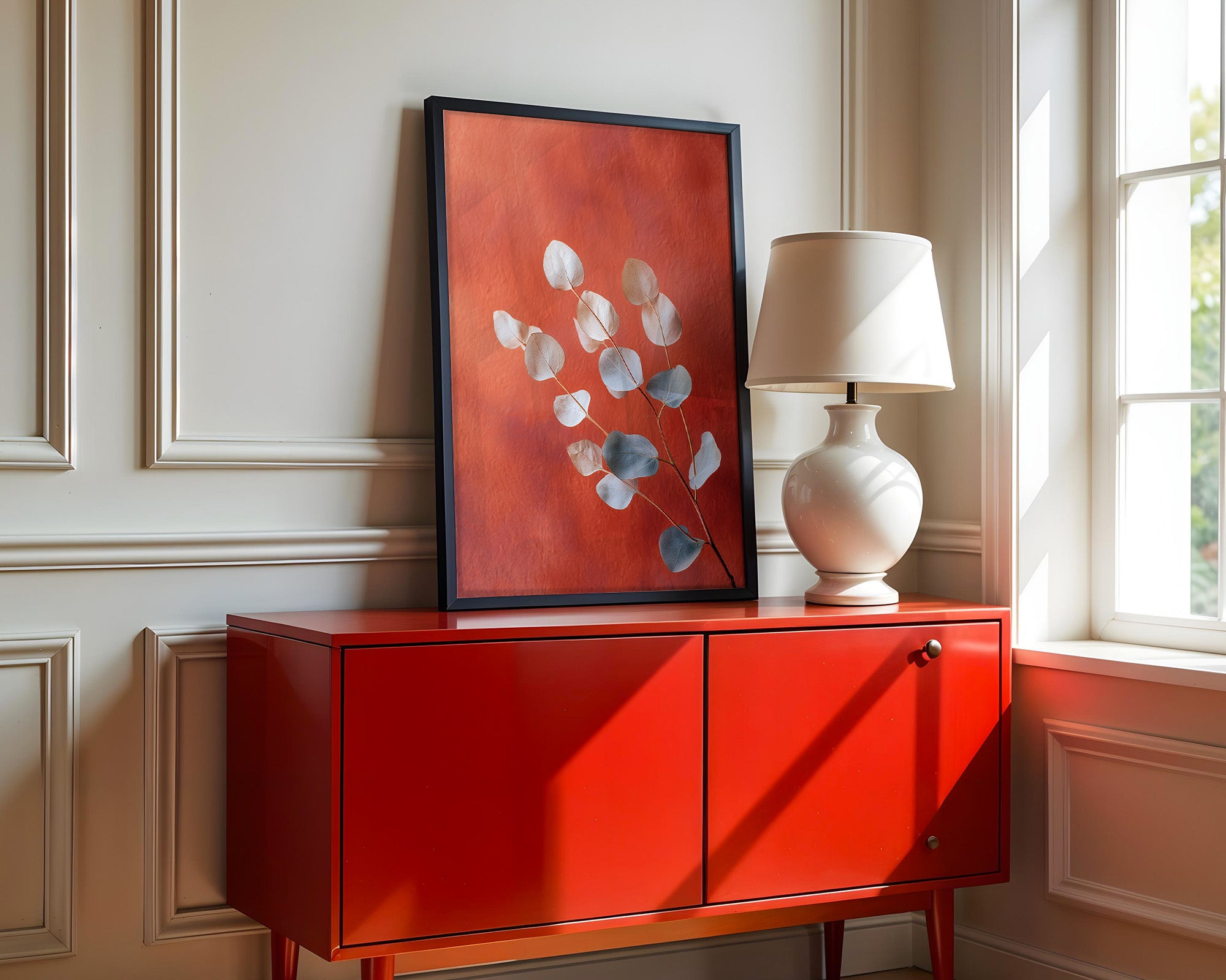 Eukalyptus Blätter orange Hintergrund