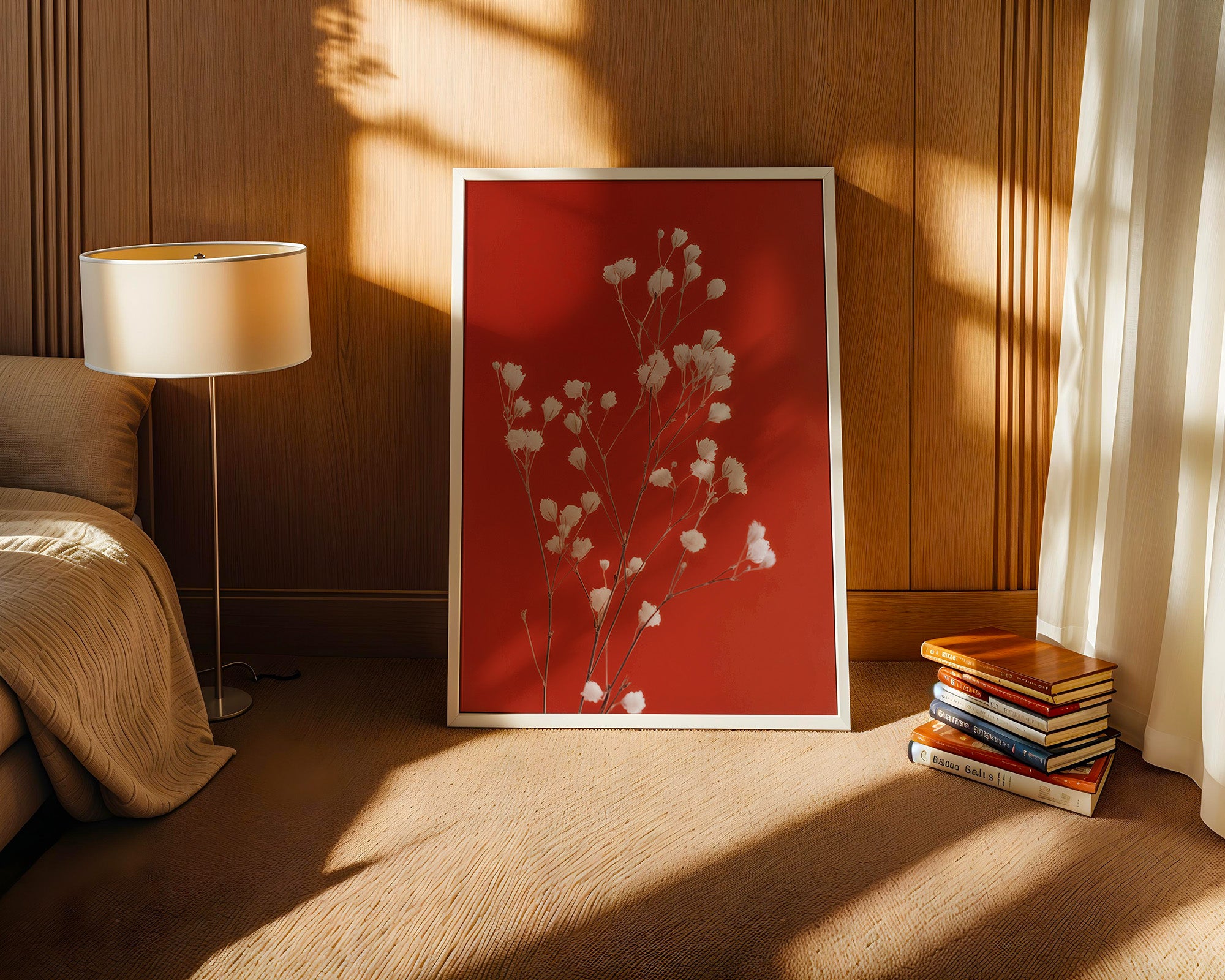 Weiße Blüten Roter Hintergrund