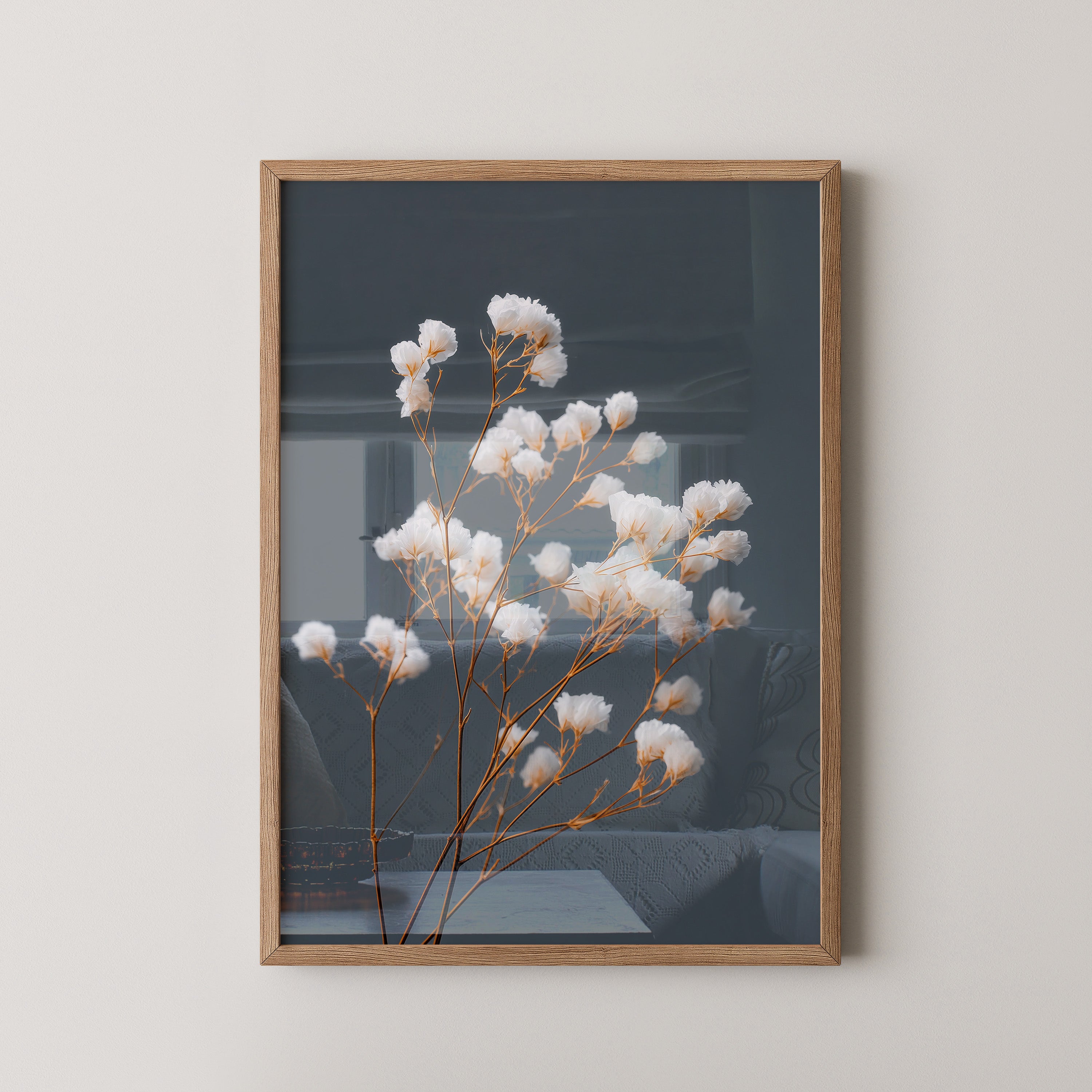 Blumenstrauß Weiß auf Grau