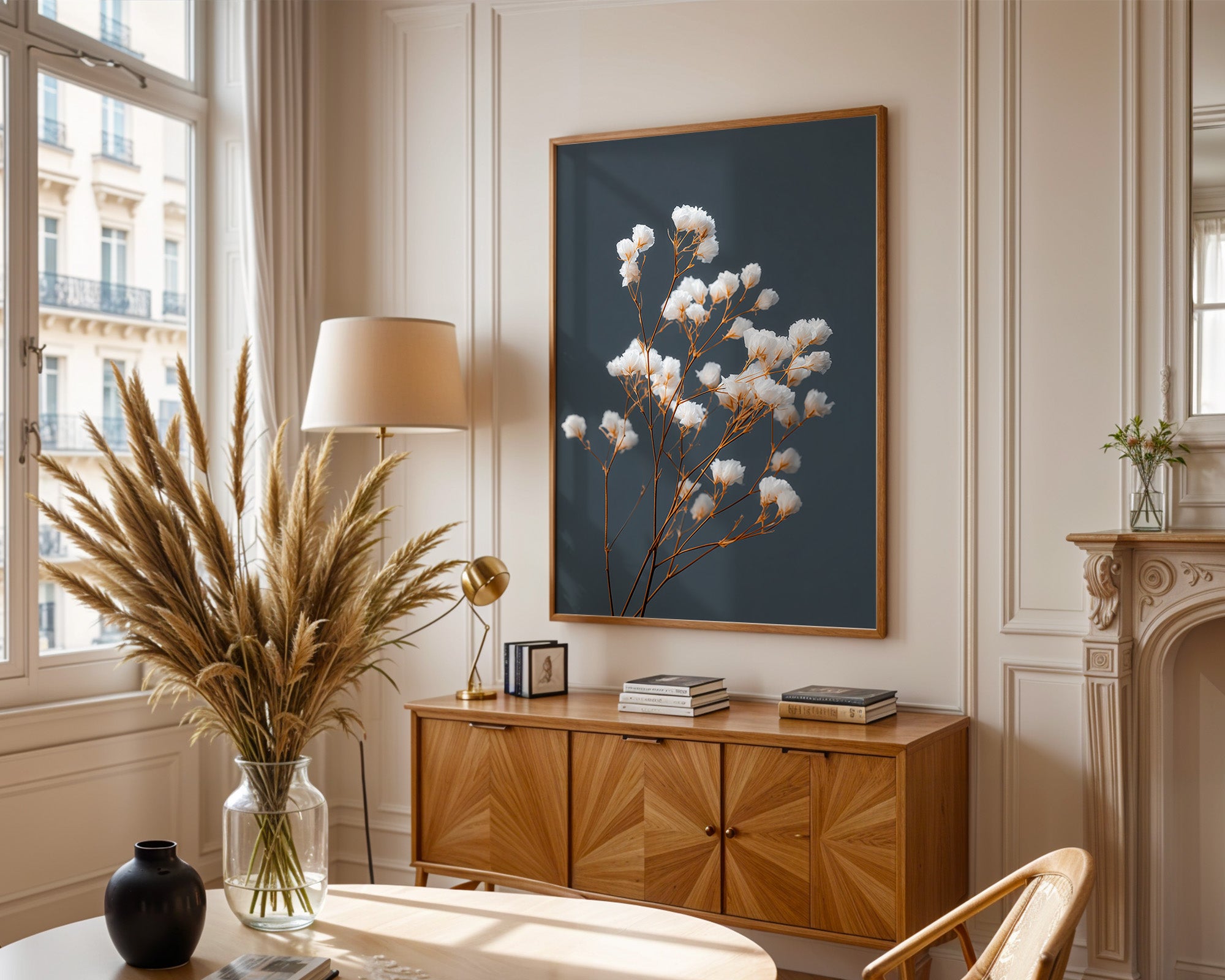 Blumenstrauß Weiß auf Grau