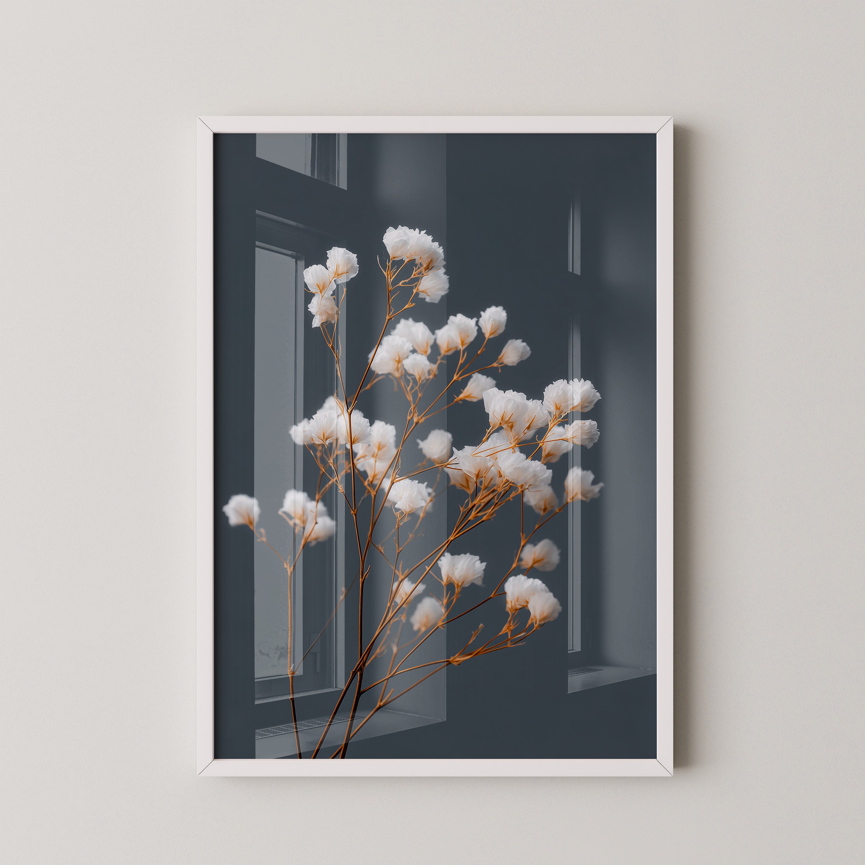 Blumenstrauß Weiß auf Grau