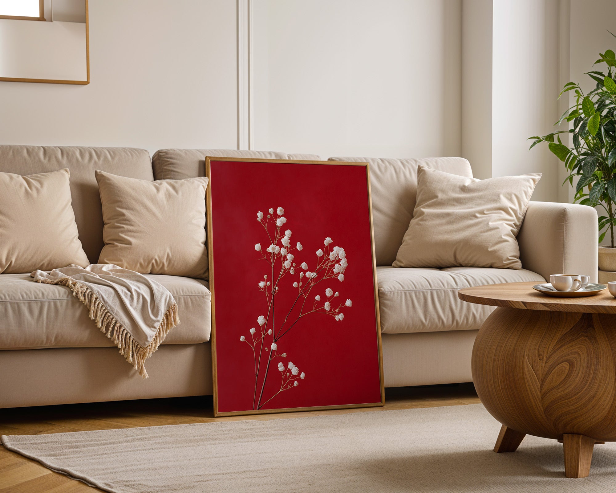 Weiße Blüten rot Hintergrund